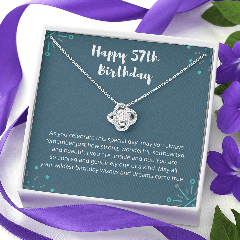 Love Knot Necklace I 57th Birthday Gift for Women I 57th Birthday Jewelry Gift with Meaningful Message Card
