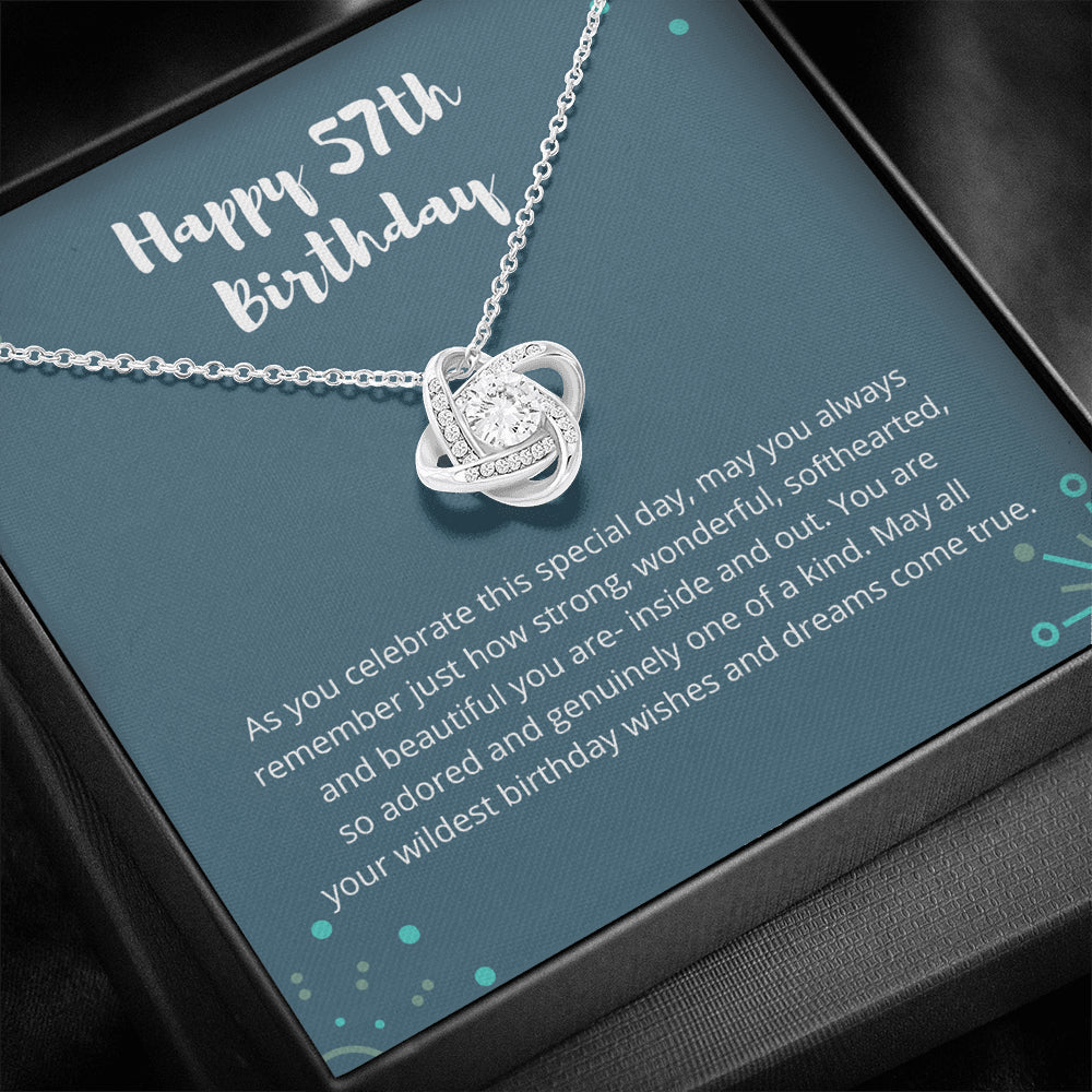 Love Knot Necklace I 57th Birthday Gift for Women I 57th Birthday Jewelry Gift with Meaningful Message Card