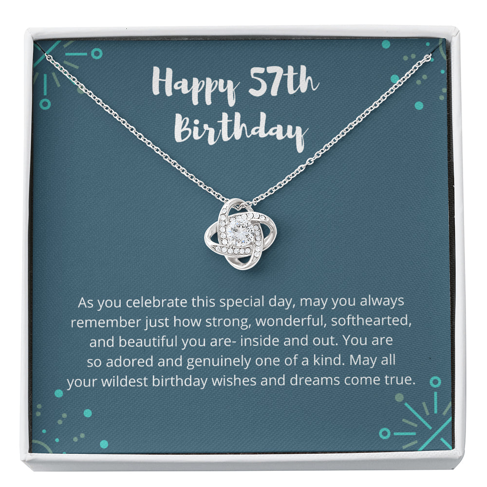 Love Knot Necklace I 57th Birthday Gift for Women I 57th Birthday Jewelry Gift with Meaningful Message Card