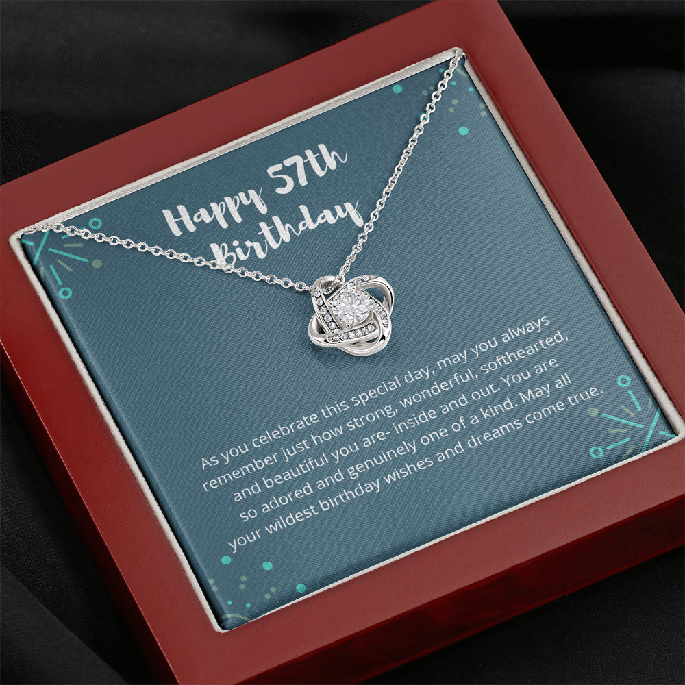 Love Knot Necklace I 57th Birthday Gift for Women I 57th Birthday Jewelry Gift with Meaningful Message Card