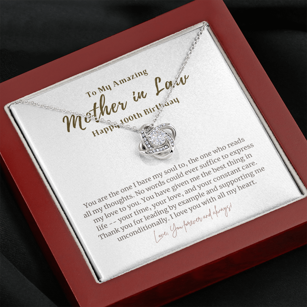 100th Birthday Gift for Mother in Law Love Knot Necklace