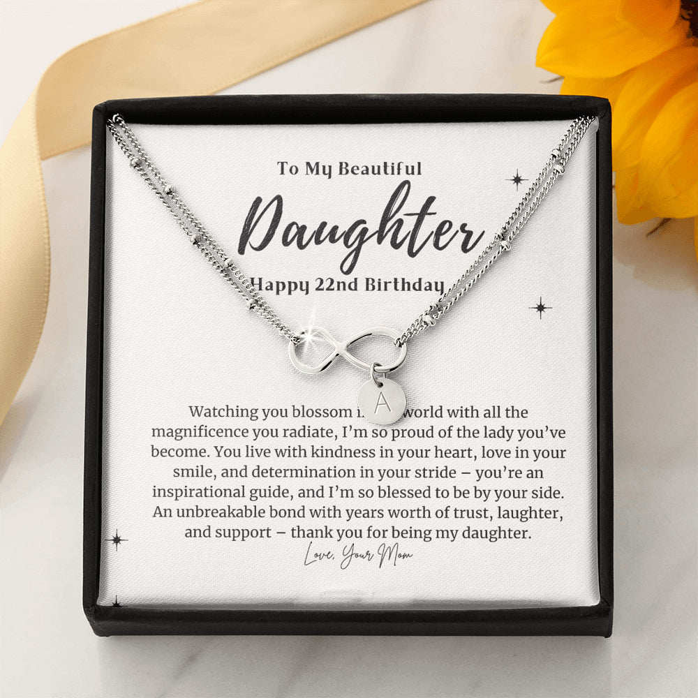 Personalized Infinity Bracelet, 22nd Birthday Gift for Daughter, Happy 22nd Birthday Necklace, Daughter 22nd Bday Gift