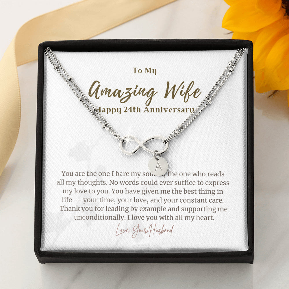 24th Anniversary Gift for Wife, 24th Anniversary Present from Husband , Anniversary Necklace for Wife, 24 Year Anniversary Gift Personalized Infinity Necklace
