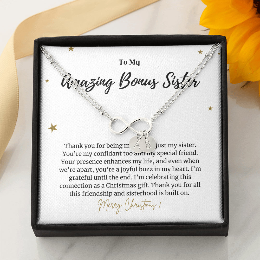 Personalized Christmas Gift for Bonus Sister, Bonus Sister Christmas Bracelet Gift, To My Bonus Sister Gift From Bestie on Christmas, Sister Jewelry