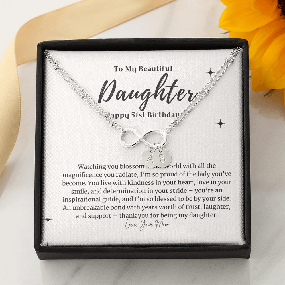 Personalized Infinity Bracelet, 51st Birthday Gift for Daughter, Happy 51st Birthday Necklace, Daughter 51st Bday Gift