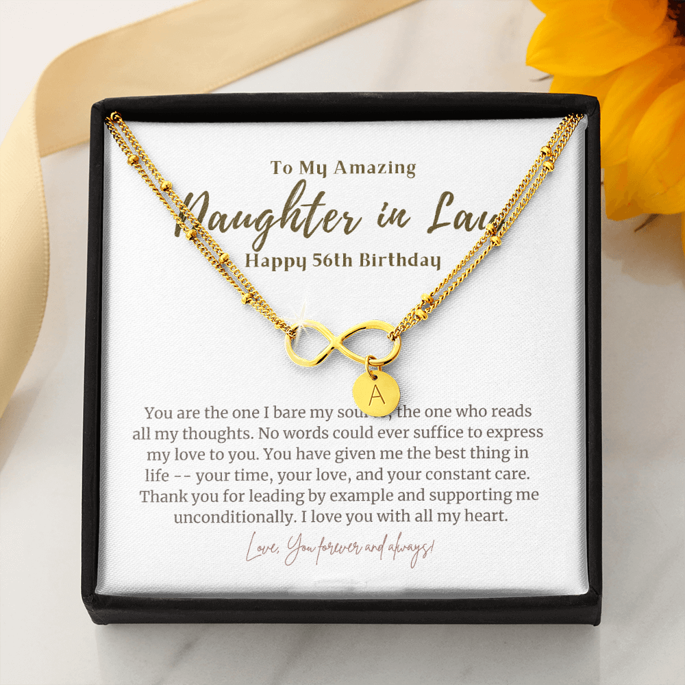 56th Birthday Gift Necklace for Daughter in Law Infinity Bracelet Gold Dipped