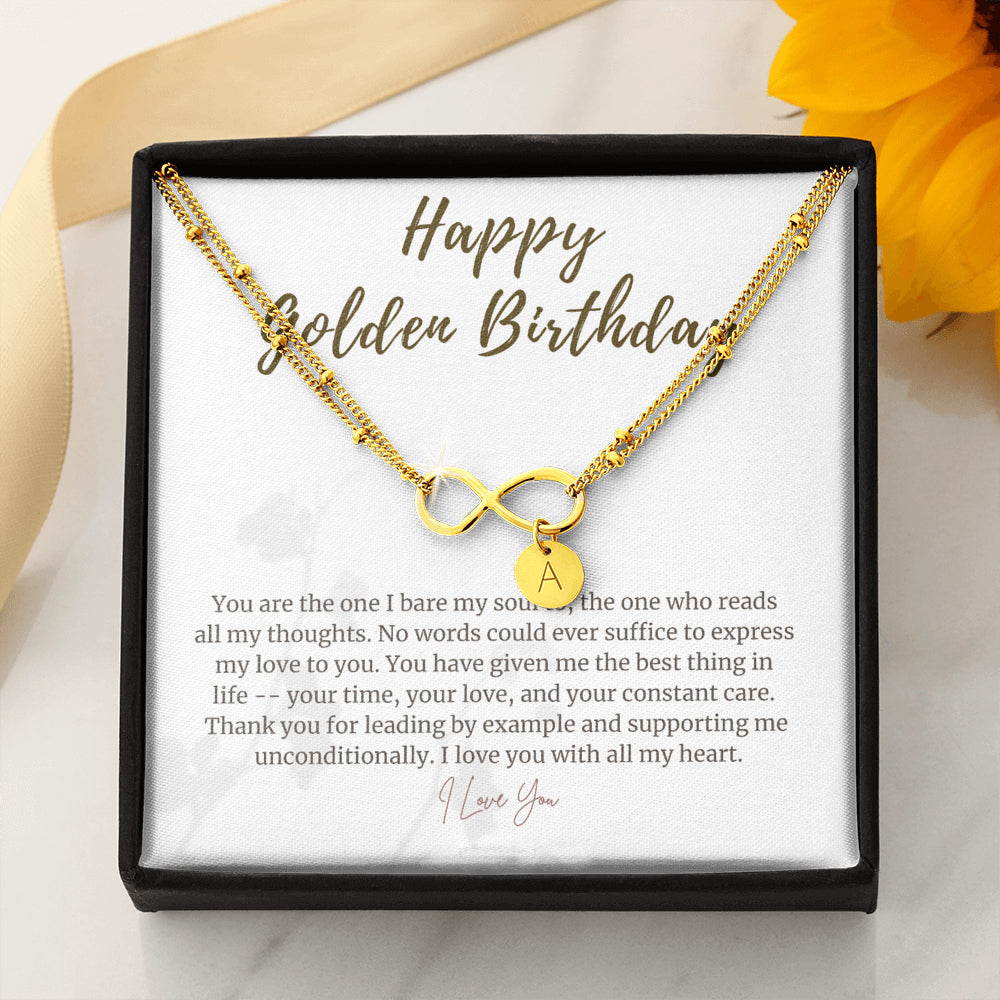 Happy Golden Birthday Personalized Infinity Necklace
