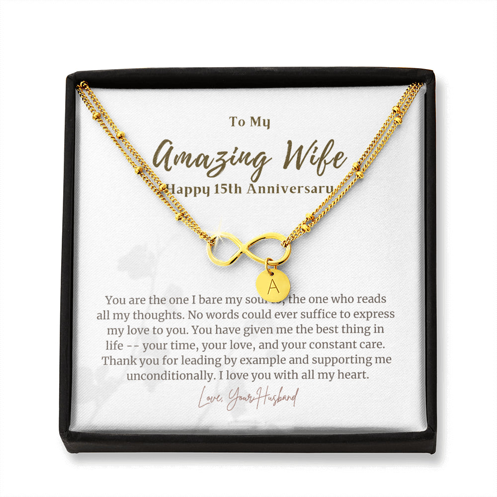 15th Anniversary Gift for Wife, 15th Anniversary Present from Husband , Anniversary Necklace for Wife, 15 Year Anniversary Gift Personalized Infinity Necklace