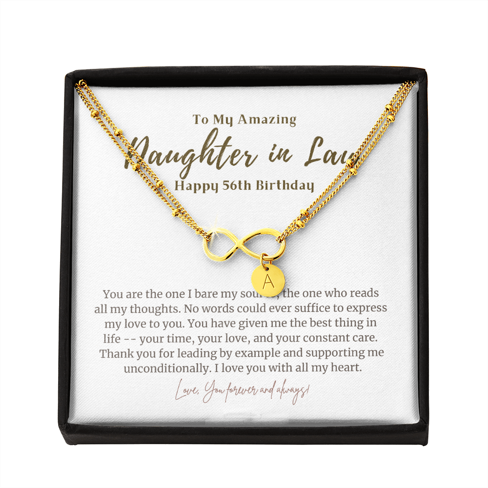 56th Birthday Gift Necklace for Daughter in Law Infinity Bracelet Gold Dipped