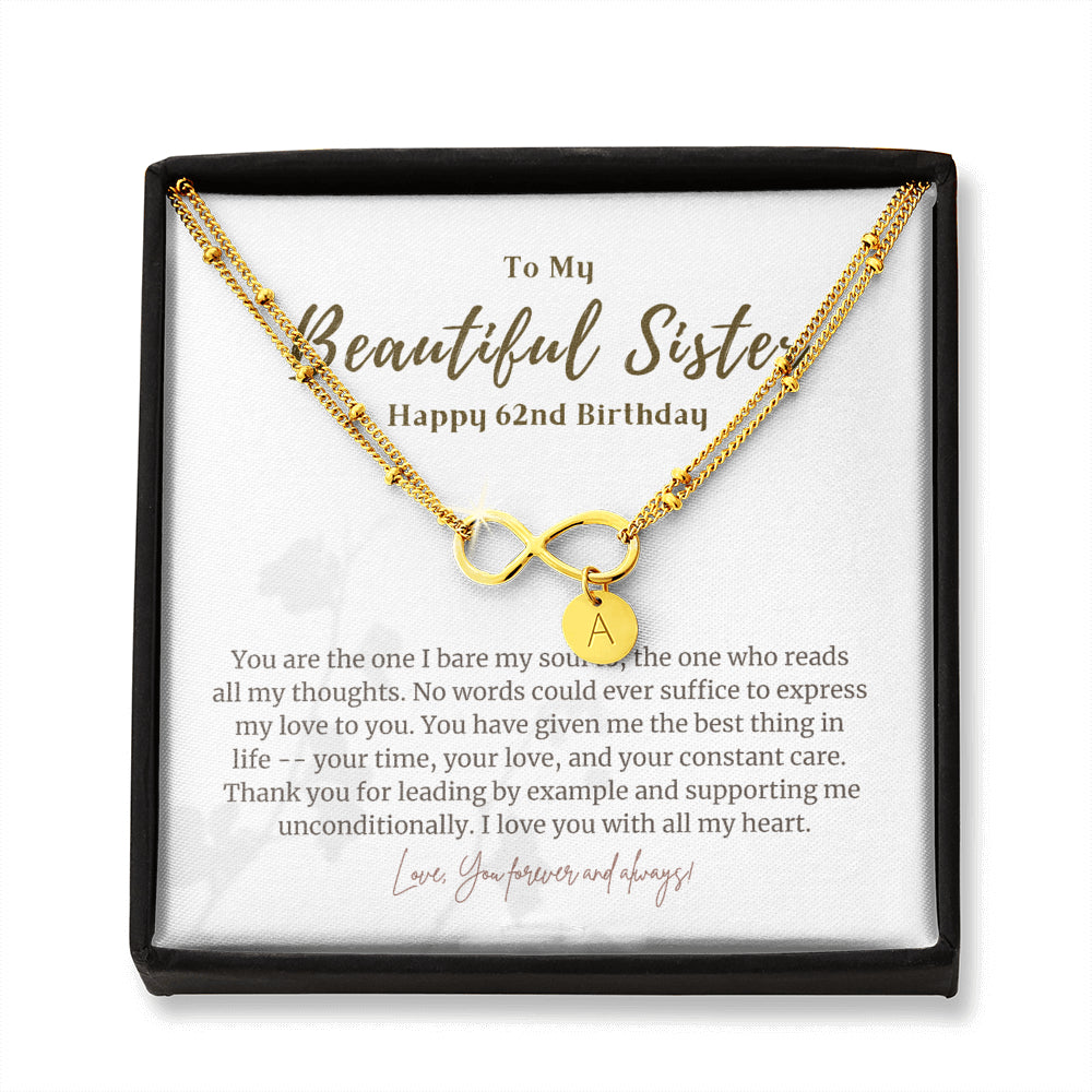 Personalized 62 Year Birthday Gift For Sister, 62 Year Birthday Bracelet, Meaningful Jewelry for Sister, 62nd Birthday Gift For Her Infinity Bracelet