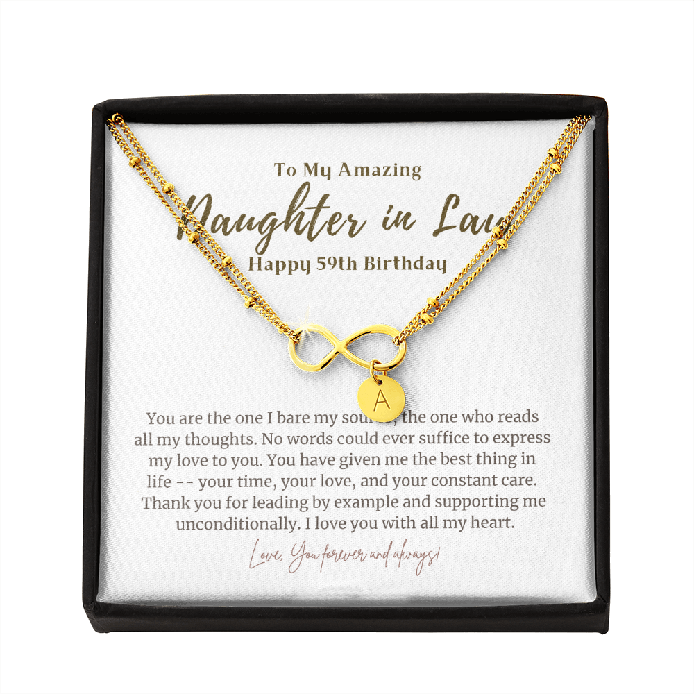 59th Birthday Gift Necklace for Daughter in Law Infinity Bracelet Gold Dipped