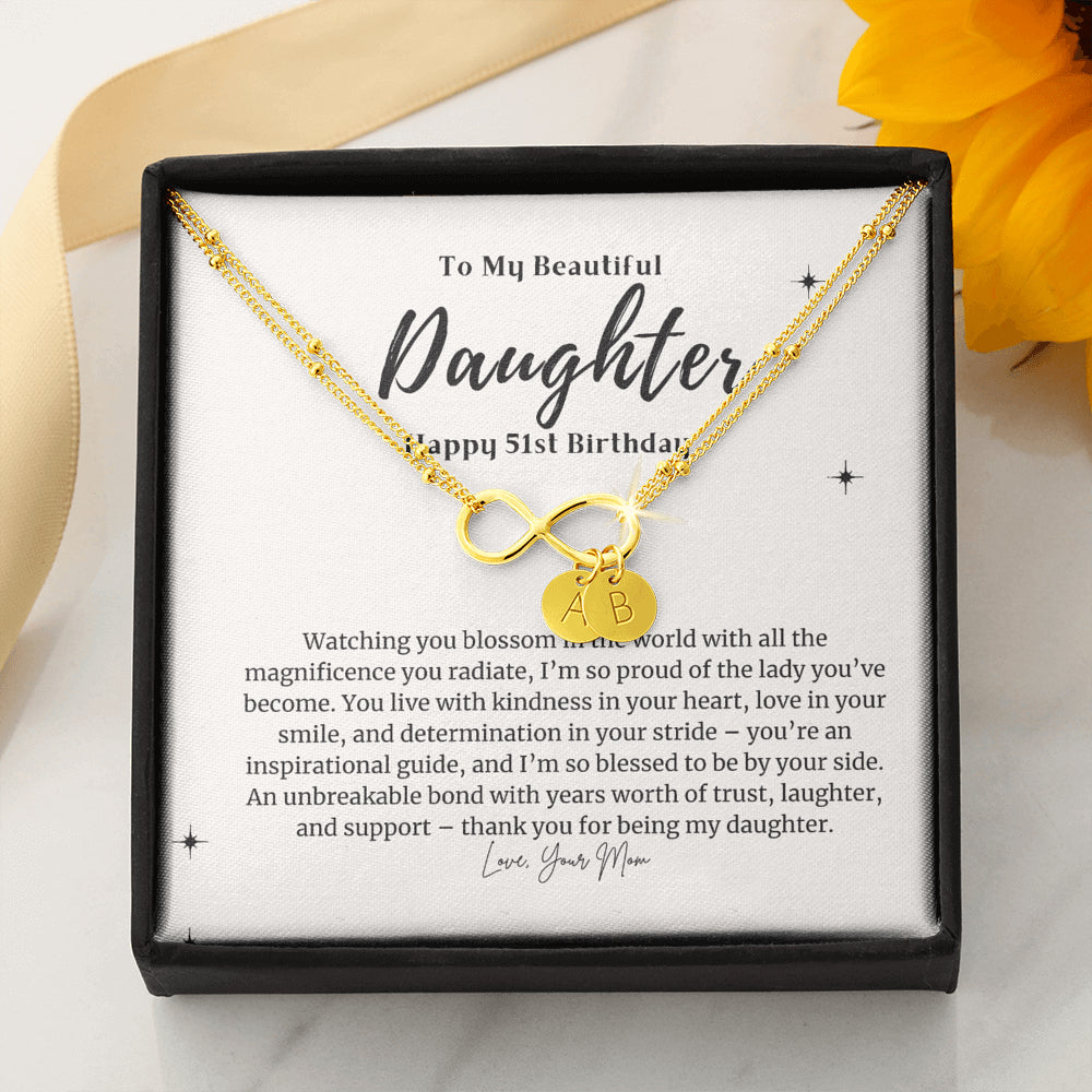 Personalized Infinity Bracelet, 51st Birthday Gift for Daughter, Happy 51st Birthday Necklace, Daughter 51st Bday Gift