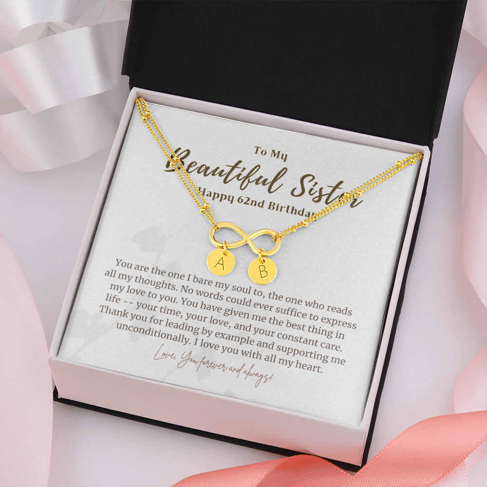 Personalized 62 Year Birthday Gift For Sister, 62 Year Birthday Bracelet, Meaningful Jewelry for Sister, 62nd Birthday Gift For Her Infinity Bracelet