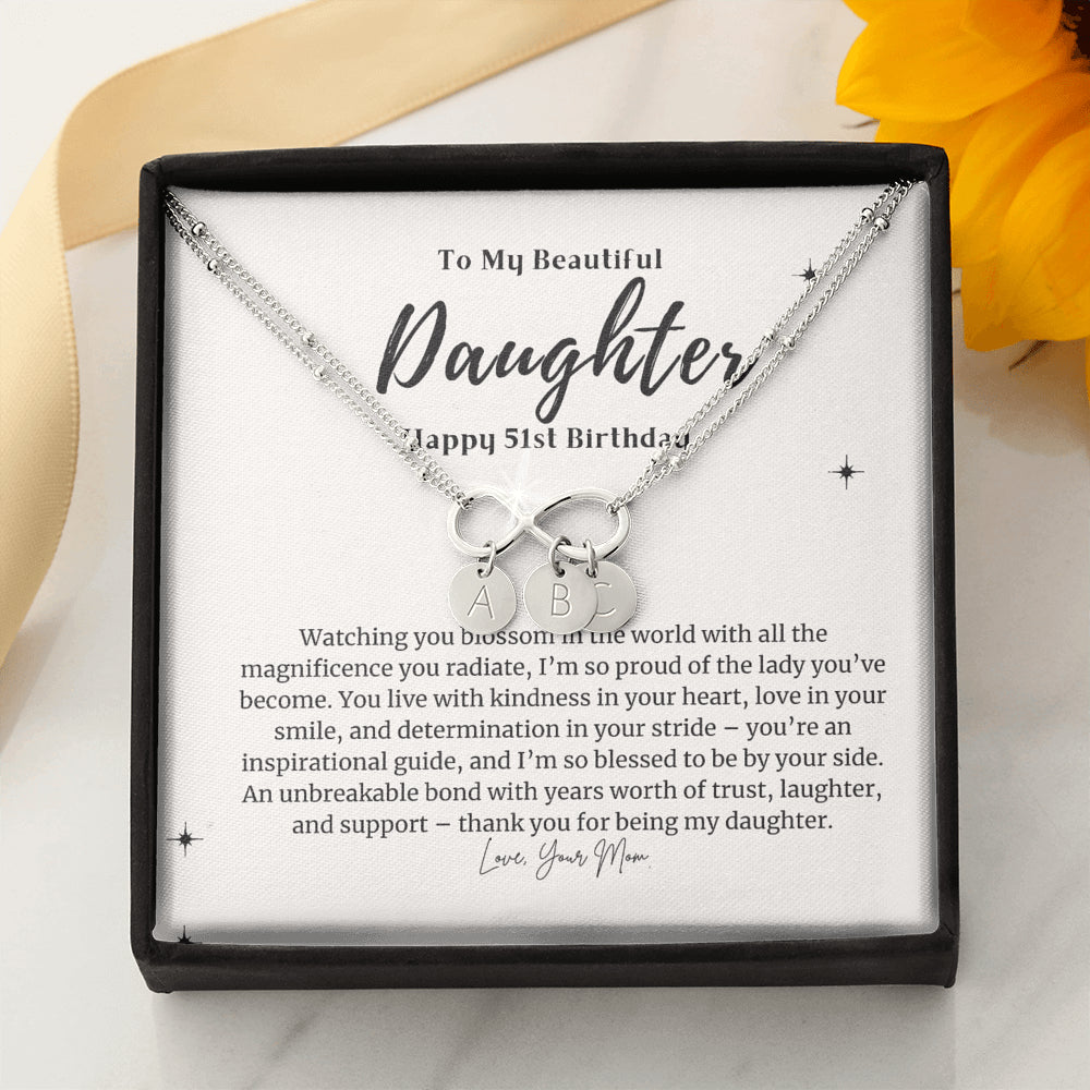 Personalized Infinity Bracelet, 51st Birthday Gift for Daughter, Happy 51st Birthday Necklace, Daughter 51st Bday Gift
