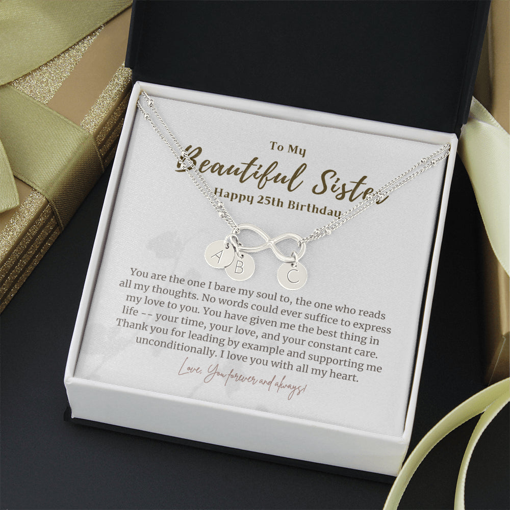 Personalized 25 Year Birthday Gift For Sister, 25 Year Birthday Bracelet, Meaningful Jewelry for Sister, 25th Birthday Gift For Her Infinity Bracelet
