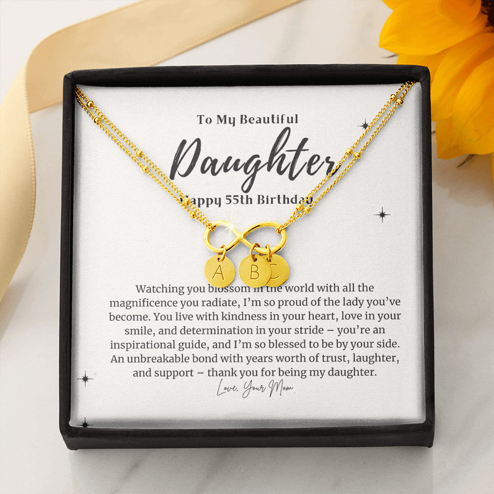 Personalized Infinity Bracelet, 55th Birthday Gift for Daughter, Happy 55th Birthday Necklace, Daughter 55th Bday Gift