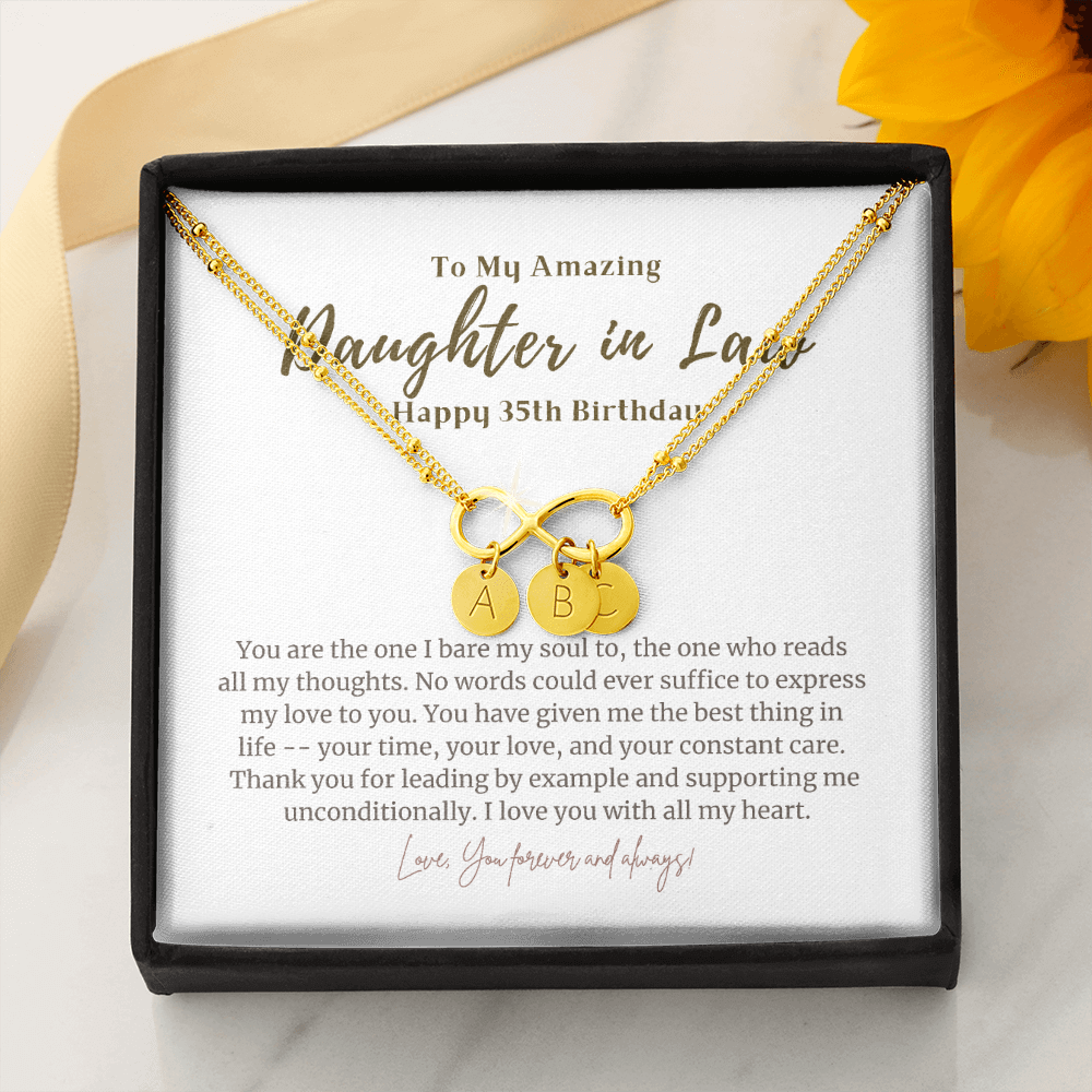 35th Birthday Gift Necklace for Daughter in Law Infinity Bracelet Gold Dipped