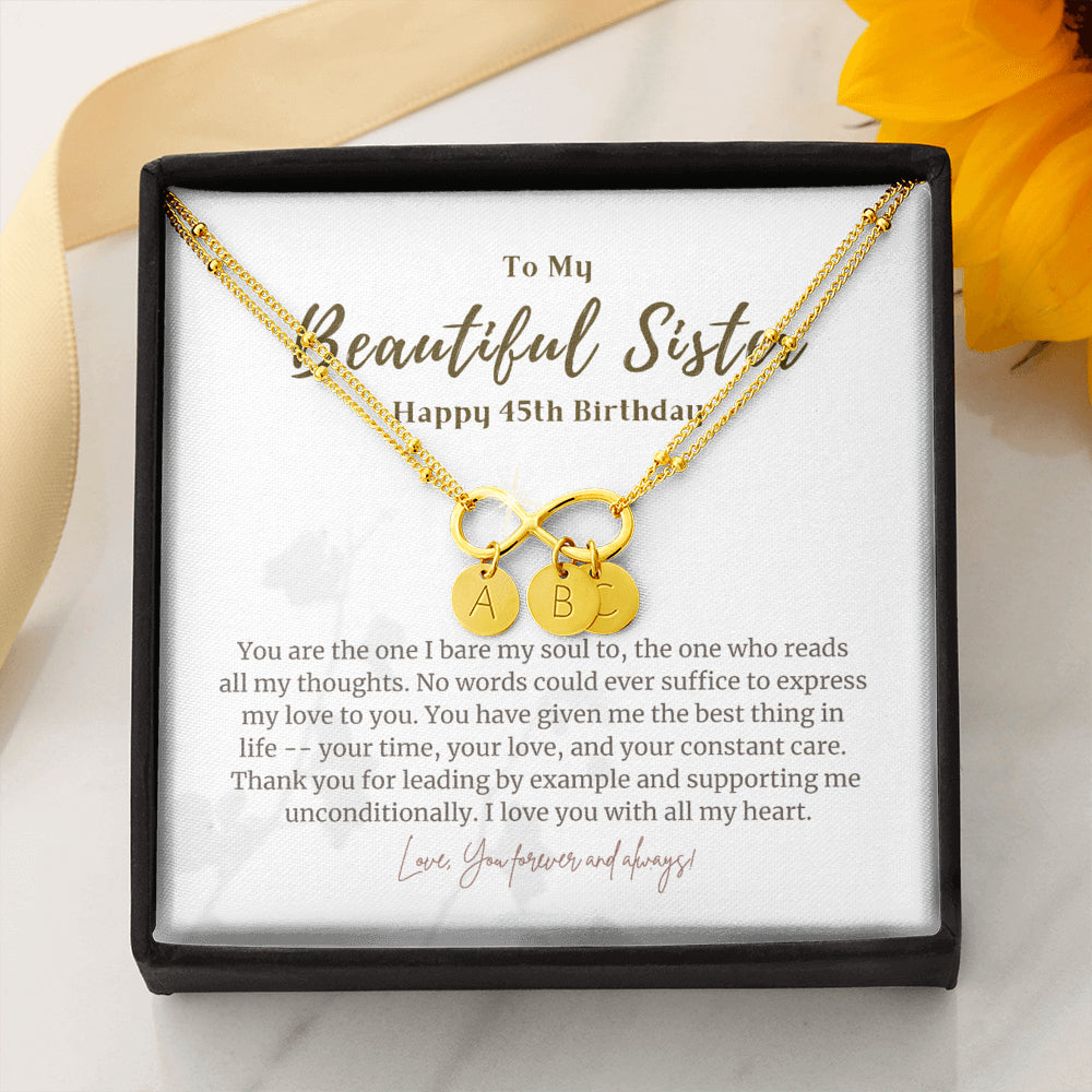 Personalized 45 Year Birthday Gift For Sister, 45 Year Birthday Bracelet, Meaningful Jewelry for Sister, 45th Birthday Gift For Her Infinity Bracelet