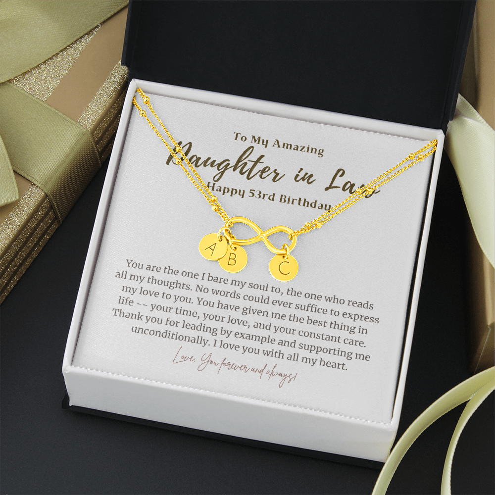53rd Birthday Gift Necklace for Daughter in Law Infinity Bracelet Gold Dipped