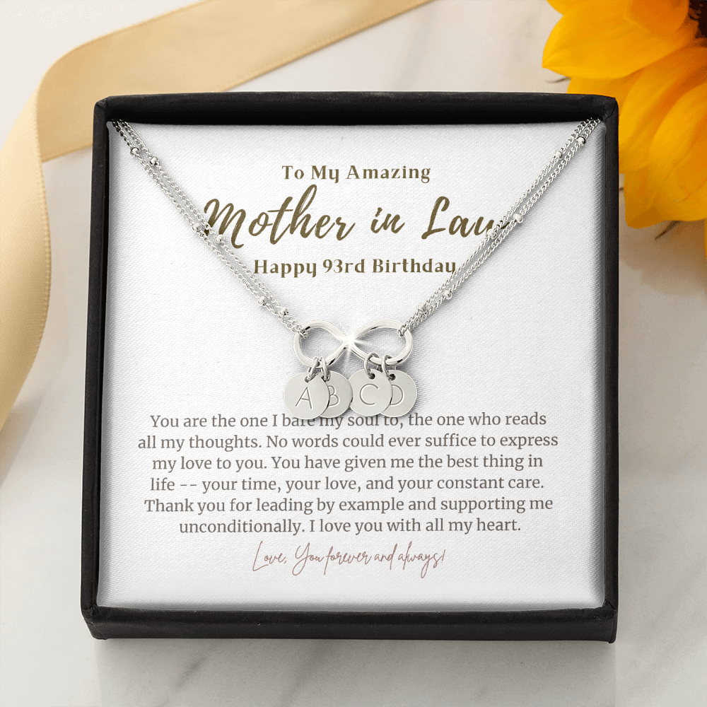 93rd Birthday Gift for Mother in Law Infinity Bracelet