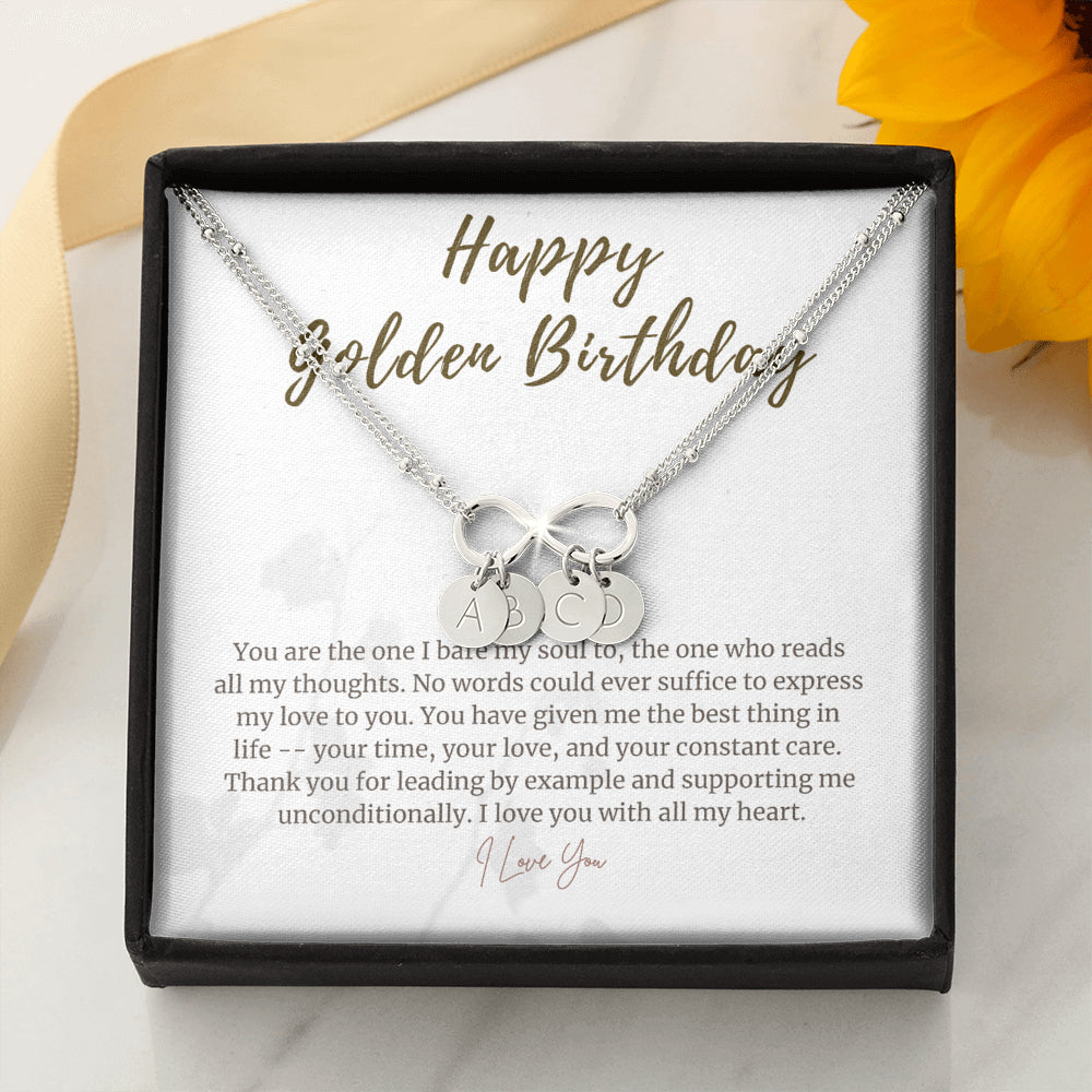 Happy Golden Birthday Personalized Infinity Necklace