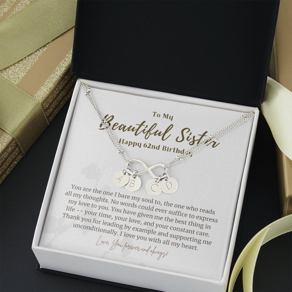 Personalized 62 Year Birthday Gift For Sister, 62 Year Birthday Bracelet, Meaningful Jewelry for Sister, 62nd Birthday Gift For Her Infinity Bracelet
