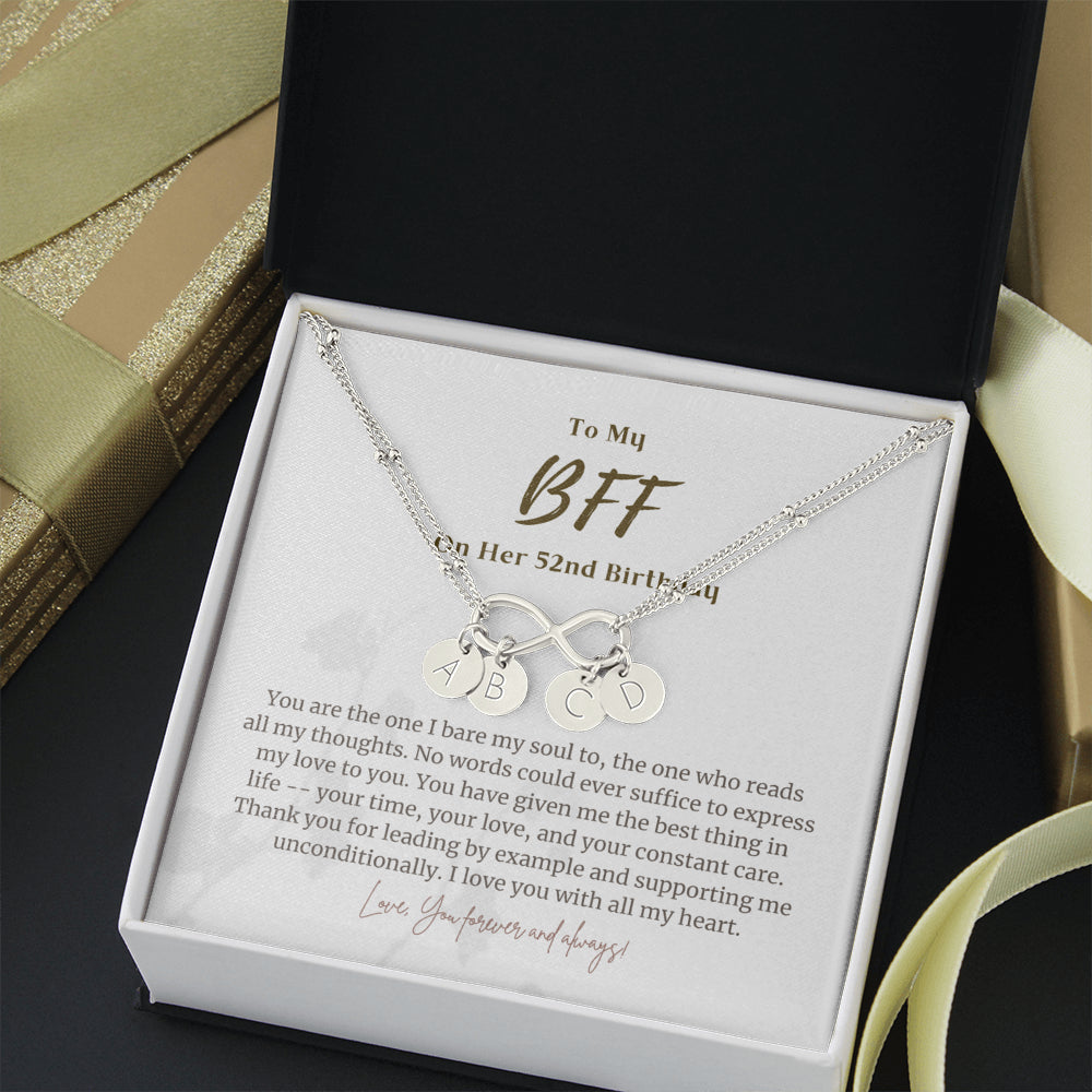 Personalized 52 Year Birthday Gift For BFF, 52 Year Birthday Bracelet, 52nd Birthday Gift for BFF, 52nd Birthday BFF Infinity Bracelet