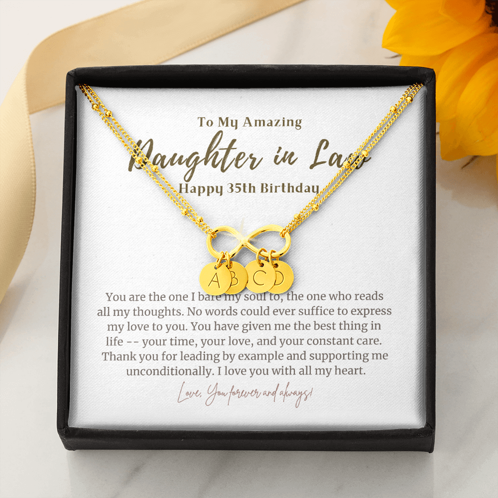35th Birthday Gift Necklace for Daughter in Law Infinity Bracelet Gold Dipped