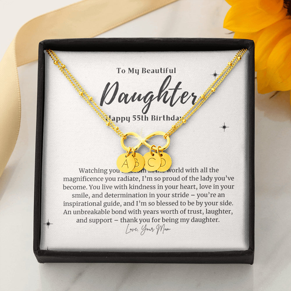 Personalized Infinity Bracelet, 55th Birthday Gift for Daughter, Happy 55th Birthday Necklace, Daughter 55th Bday Gift