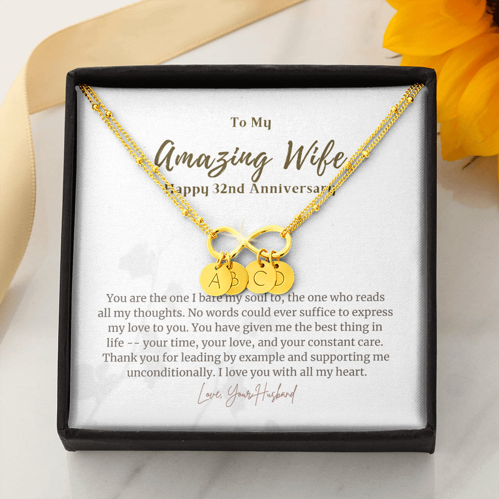 32nd Anniversary Gift for Wife, 32nd Anniversary Present from Husband , Anniversary Necklace for Wife, 32 Year Anniversary Gift Personalized Infinity Necklace