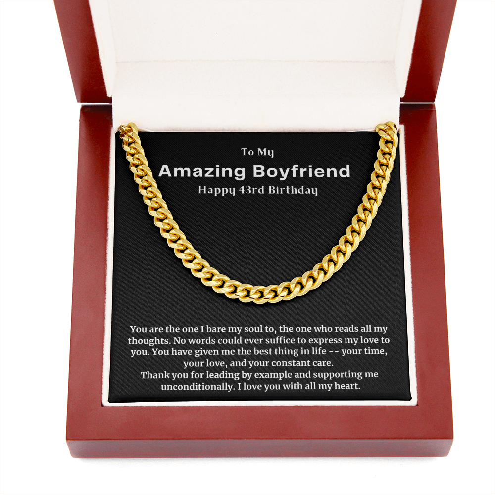 43rd Unique Birthday Gift for Boyfriend, To My Boyfriend Cuban Chain Necklace, Romantic Gift for Boyfriend
