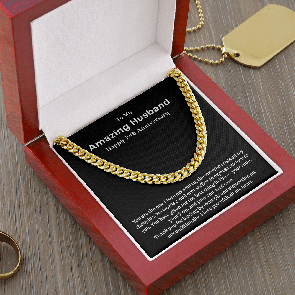 39th Anniversary Gift for Husband from Wife , Husband Anniversary Gift 39 Year Anniversary , Cuban Link Chain Necklace Cuban Link Chain Necklace