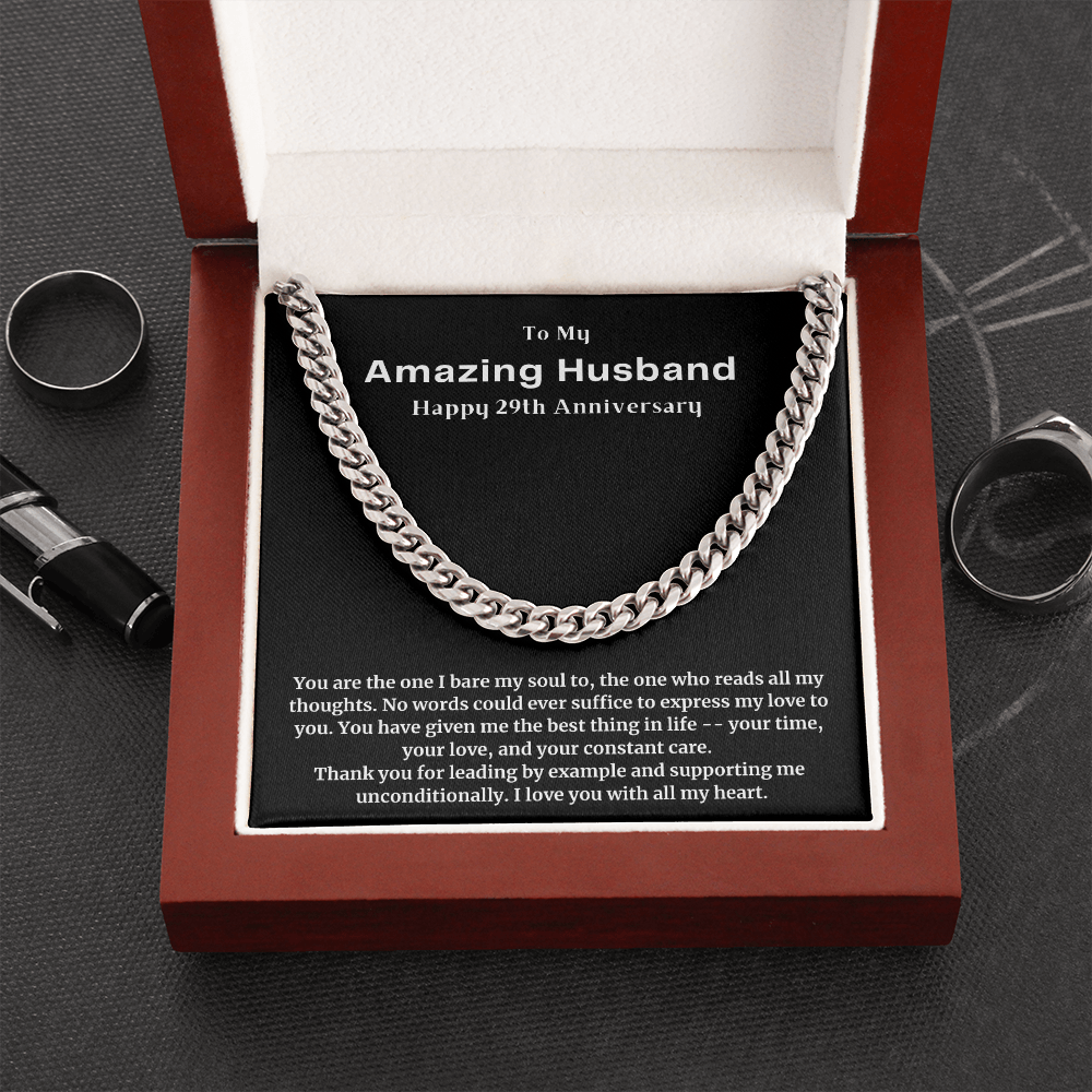 29th Anniversary Gift for Husband from Wife , Husband Anniversary Gift 29 Year Anniversary , Cuban Link Chain Necklace Cuban Link Chain Necklace