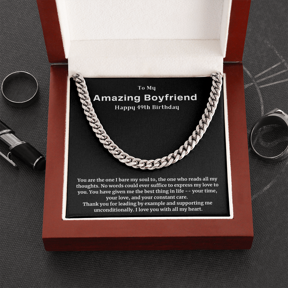 49th Unique Birthday Gift for Boyfriend, To My Boyfriend Cuban Chain Necklace, Romantic Gift for Boyfriend
