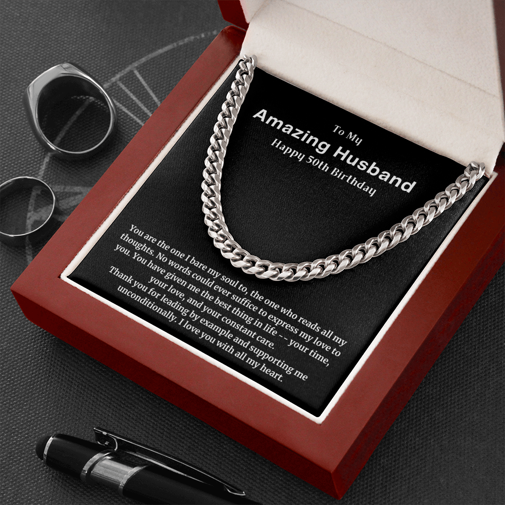 50th Birthday Gift for Husband from Wife Cuban Link Chain Necklace