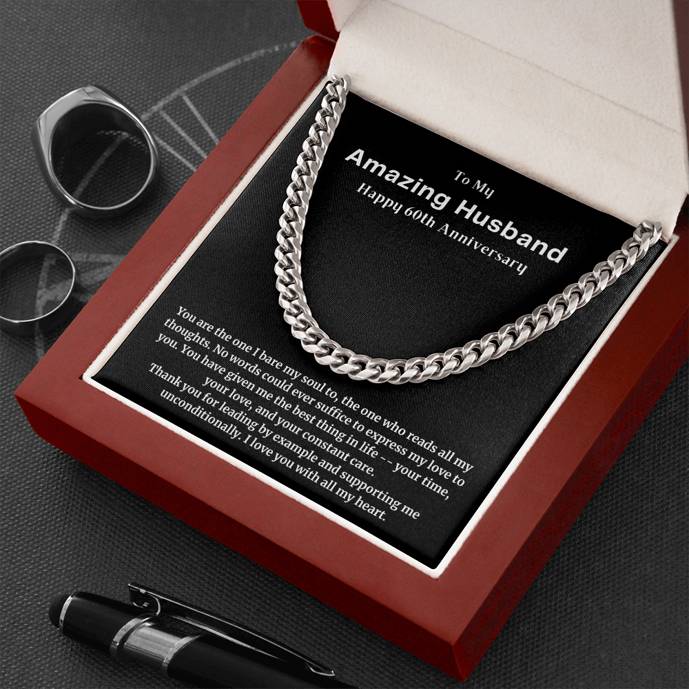 60th Anniversary Gift for Husband from Wife , Husband Anniversary Gift 60 Year Anniversary , Cuban Link Chain Necklace Cuban Link Chain Necklace