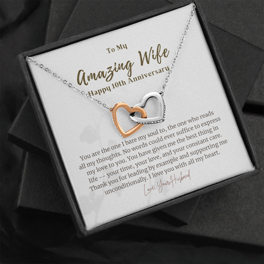 10th Anniversary Gift for Wife from Husband I Interlocked Heart Necklace