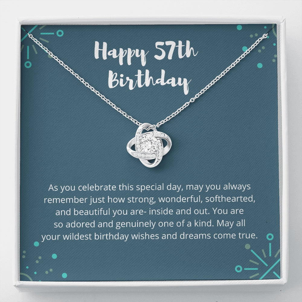 Love Knot Necklace I 57th Birthday Gift for Women I 57th Birthday Jewelry Gift with Meaningful Message Card