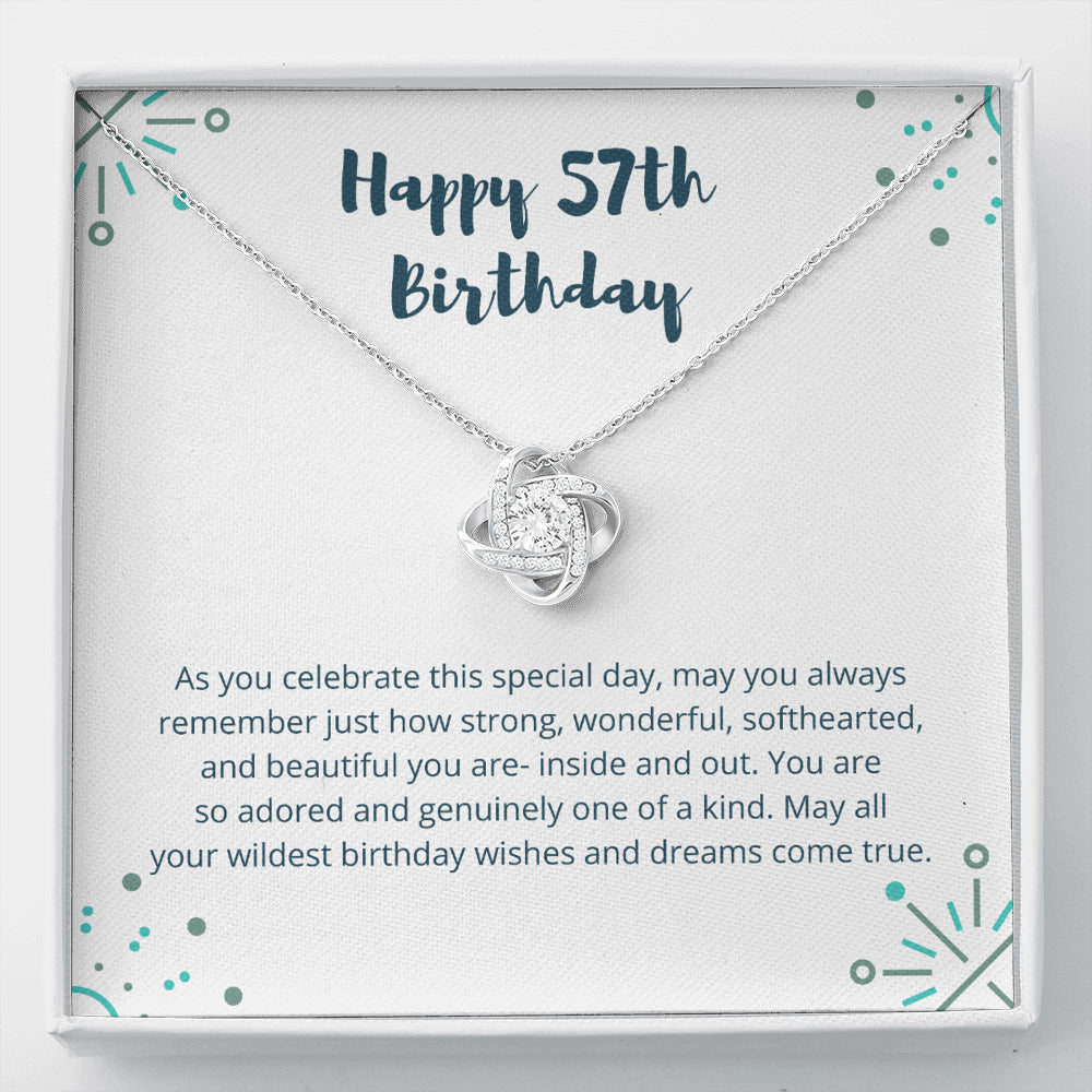 Love Knot Necklace I 57th Birthday Gift for Women I 57th Birthday Jewelry Gift with Meaningful Message Card