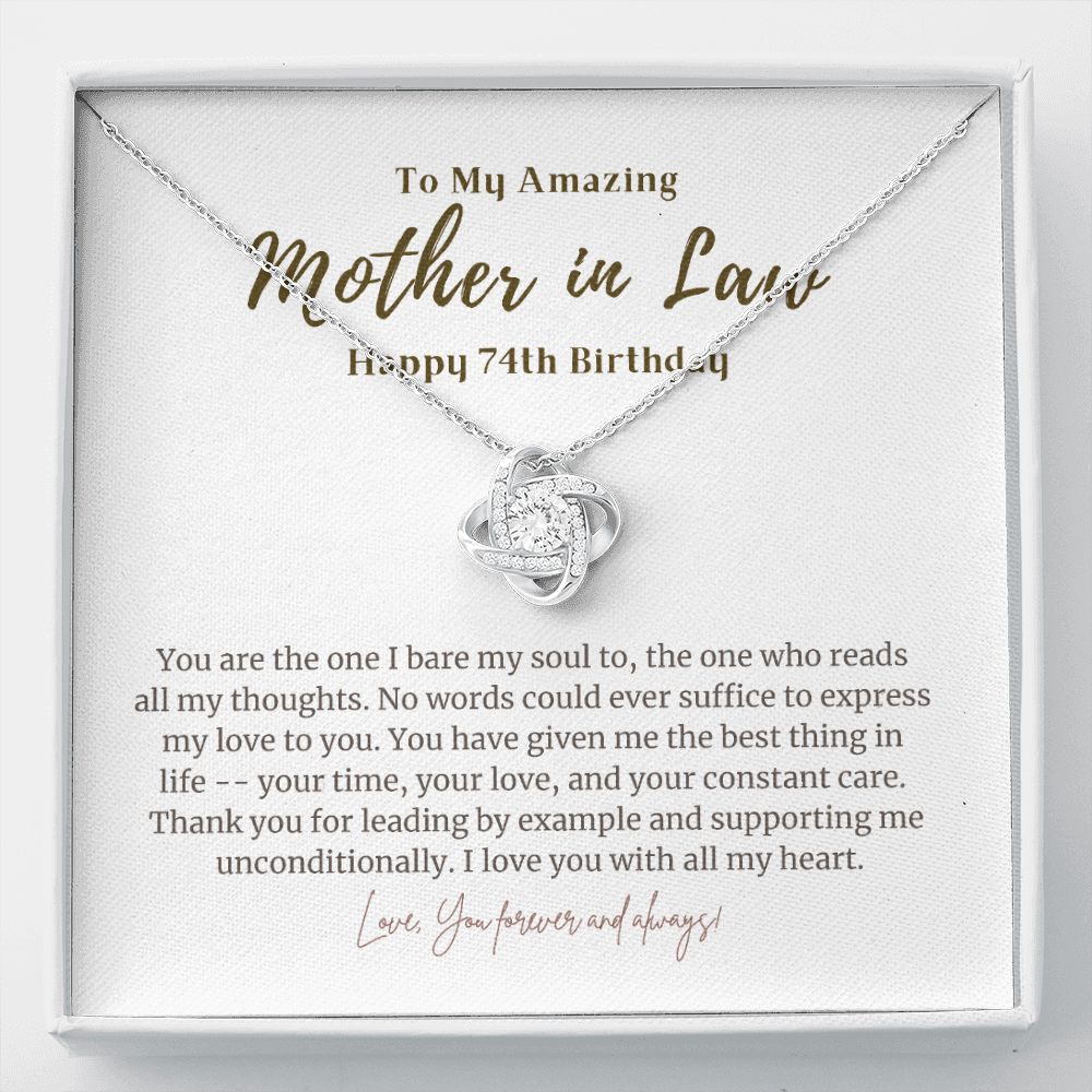 74th Birthday Gift for Mother in Law Love Knot Necklace