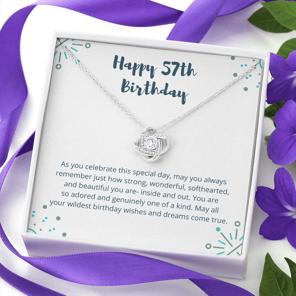 Love Knot Necklace I 57th Birthday Gift for Women I 57th Birthday Jewelry Gift with Meaningful Message Card