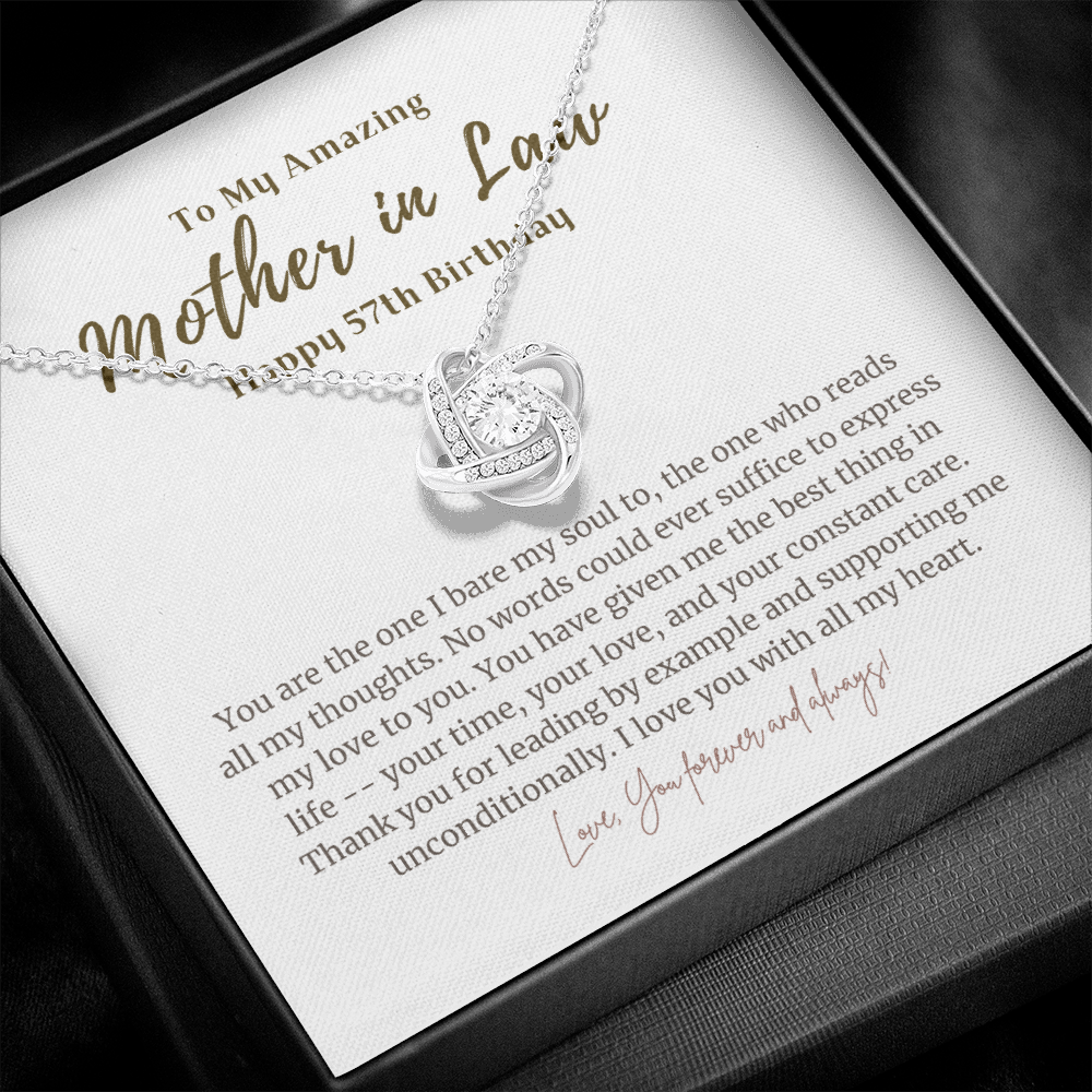 57th Birthday Gift for Mother in Law Love Knot Necklace