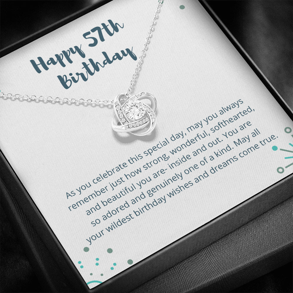 Love Knot Necklace I 57th Birthday Gift for Women I 57th Birthday Jewelry Gift with Meaningful Message Card