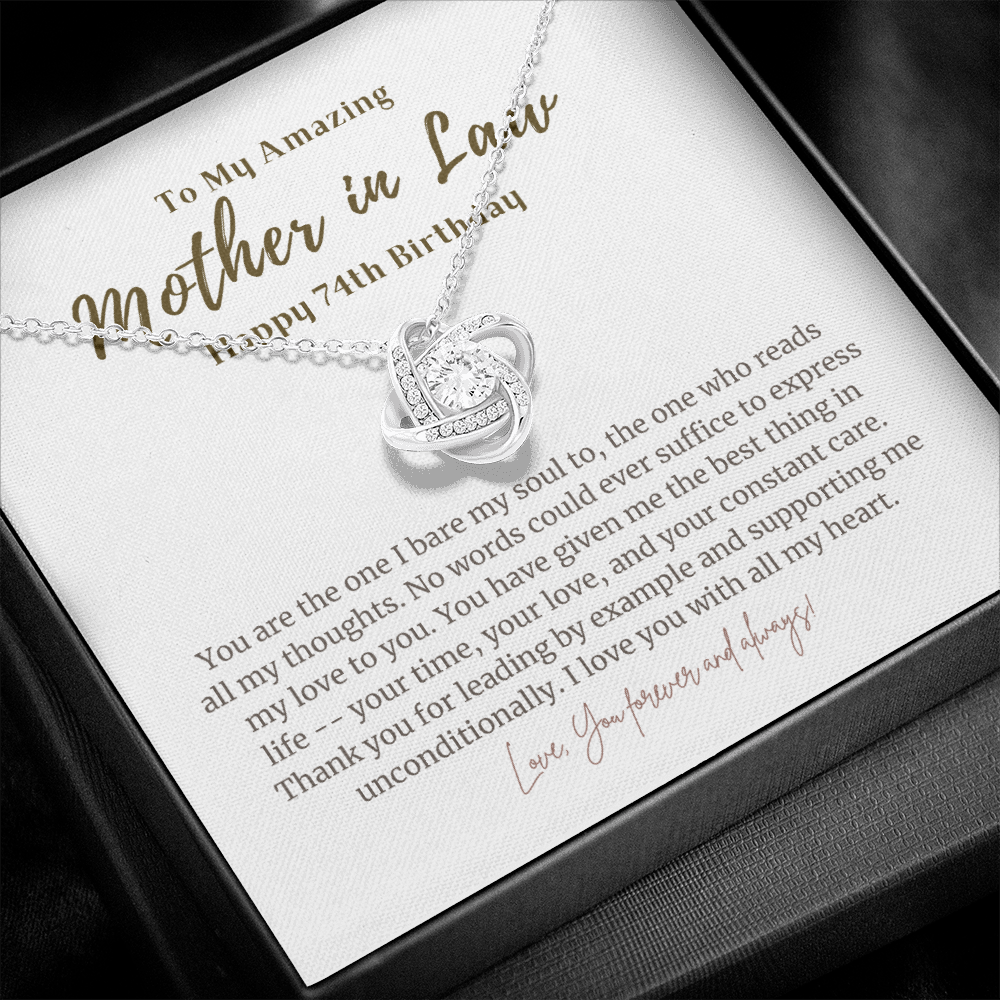 74th Birthday Gift for Mother in Law Love Knot Necklace
