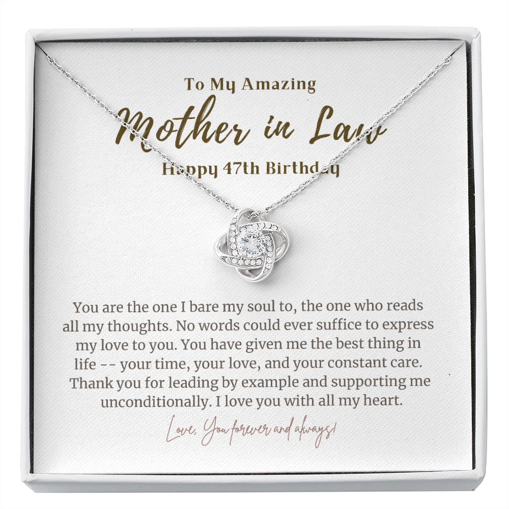 47th Birthday Gift for Mother in Law Love Knot Necklace