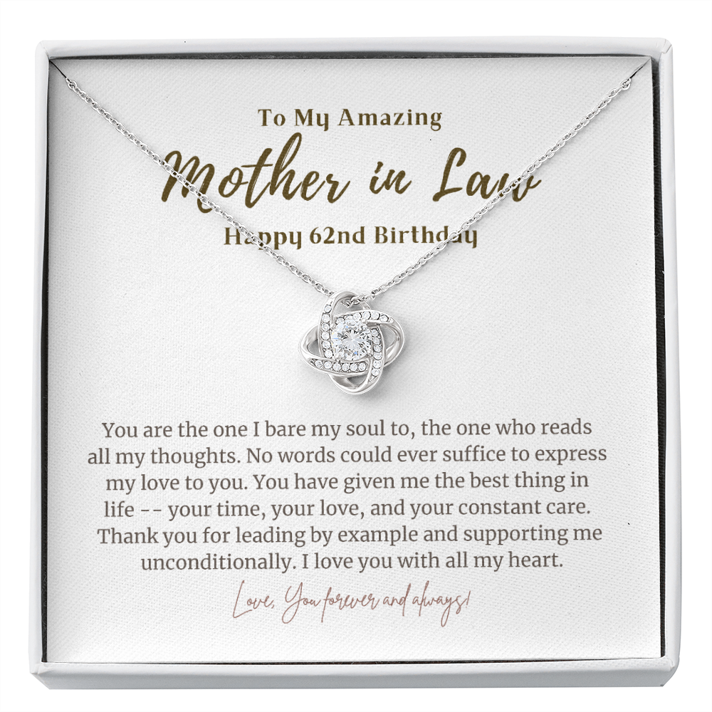 62nd Birthday Gift for Mother in Law Love Knot Necklace