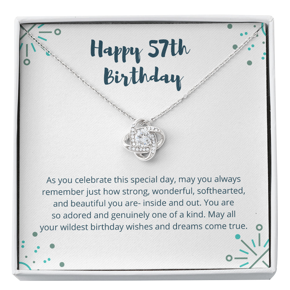 Love Knot Necklace I 57th Birthday Gift for Women I 57th Birthday Jewelry Gift with Meaningful Message Card