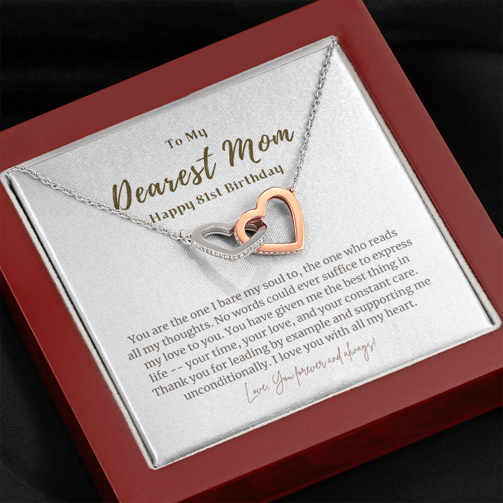 81st Birthday Gift for Mom Interlocked Heart Necklace