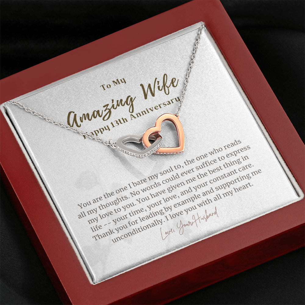 13th Anniversary Gift for Wife, 13th Anniversary Present from Husband , Anniversary Necklace for Wife, 13 Year Anniversary Gift Interlocked Necklace