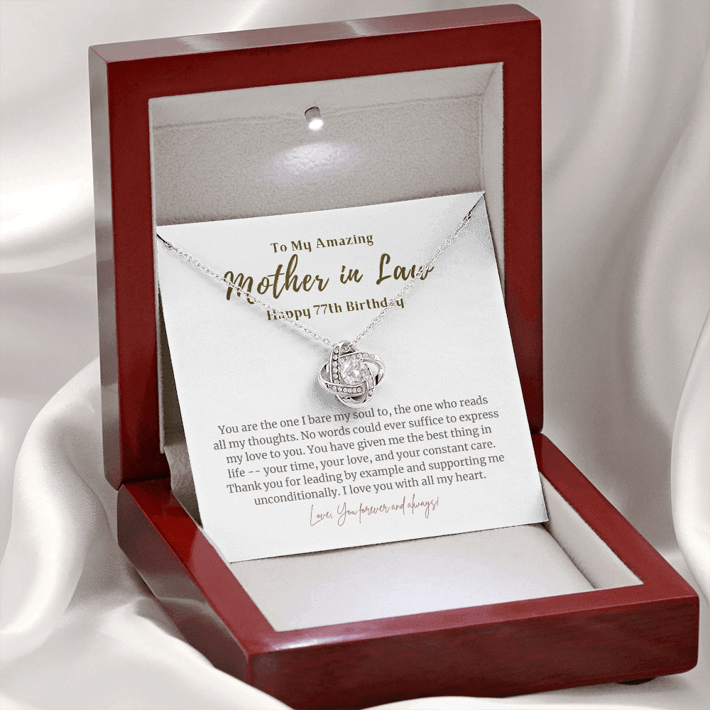 77th Birthday Gift for Mother in Law Love Knot Necklace